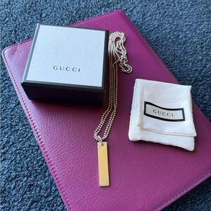 GUCCI Sterling Silver Bar Necklace on Double Ball Chain 20”